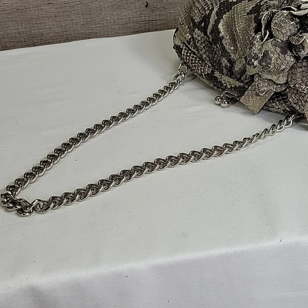 Isabella Fiore Metallic Snakeskin Pattern Clutch with Chain Strap